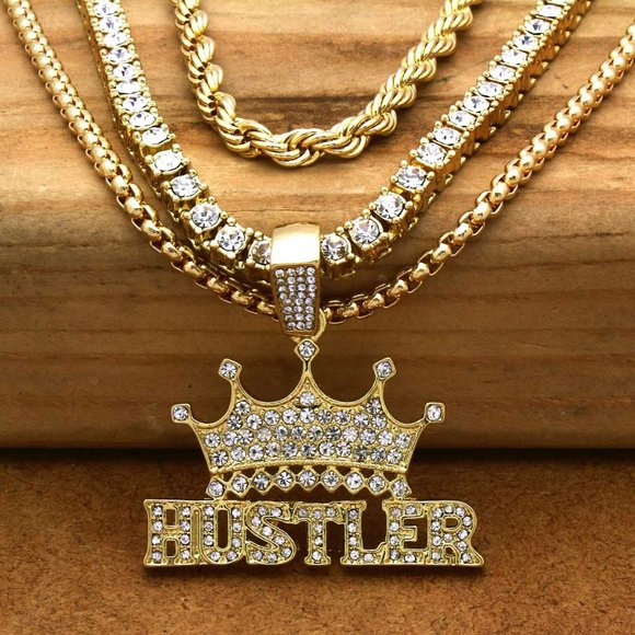 14k Gold Hustler 3 Rope Chains + Pendant - Picture 6 of 6
